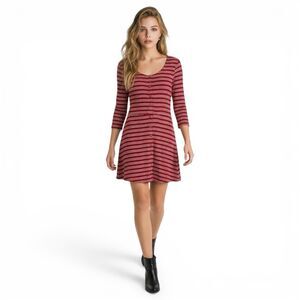 PINK Rose Size M Striped Knit Long Sleeve Button Front Shirt Dress Women’s